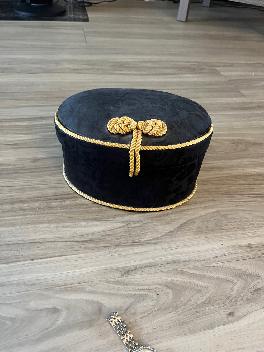 Elegant Black Fabric Jewelry Box with Gold Rope Accent